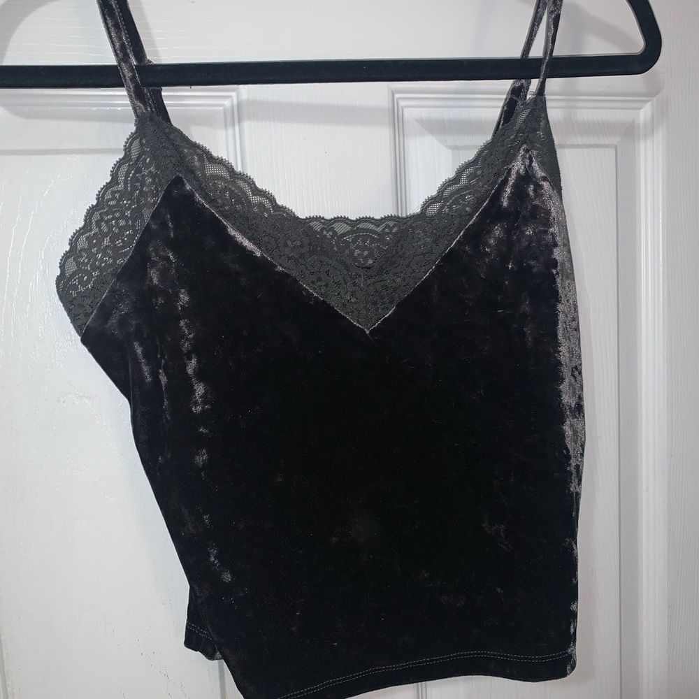 Velvet lace trim top